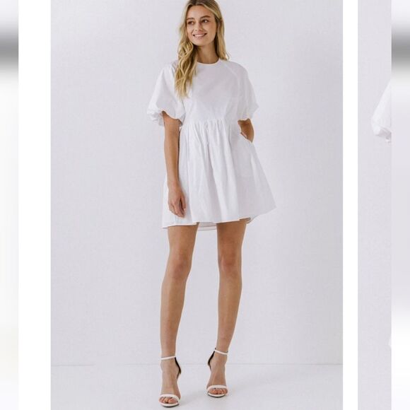 English Factory Short Balloon Sleeve Mini Dress In White Size Small - Picture 12 of 13